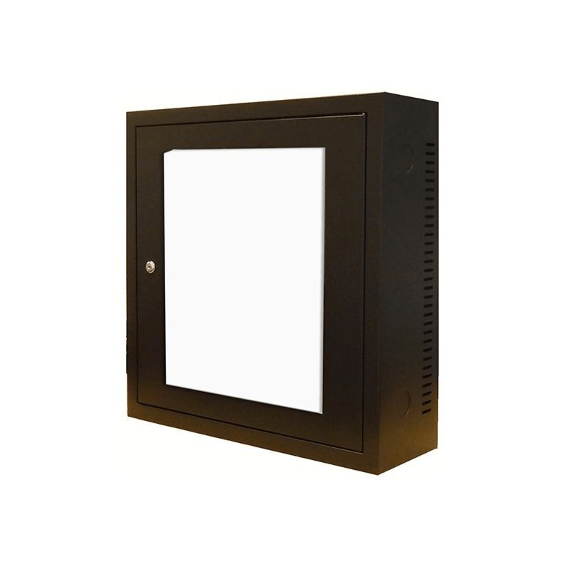 Armário de parede 3U com porta de vidro e 185 mm de profundidade.