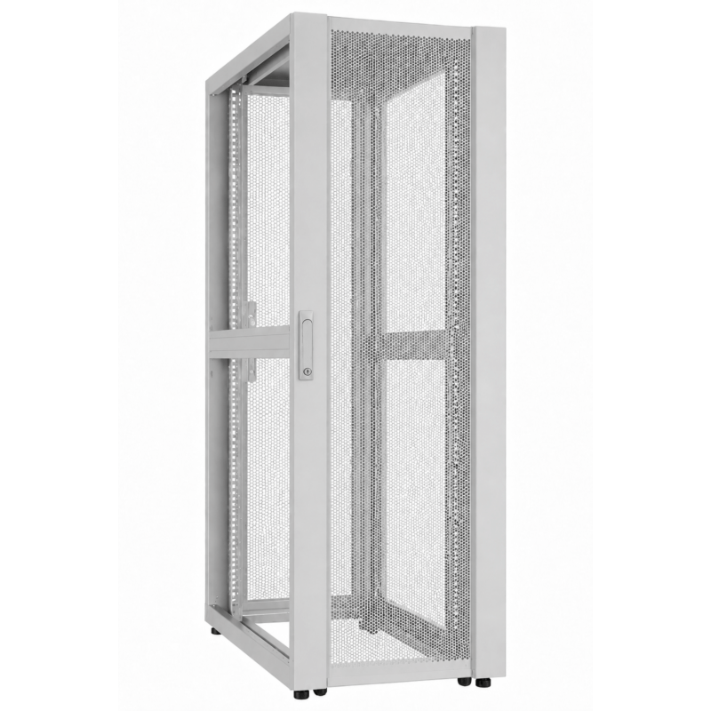 Caixa para servidor de data center 42U com porta perfurada, 600x1200x2000mm (LxPxA), cinzento.