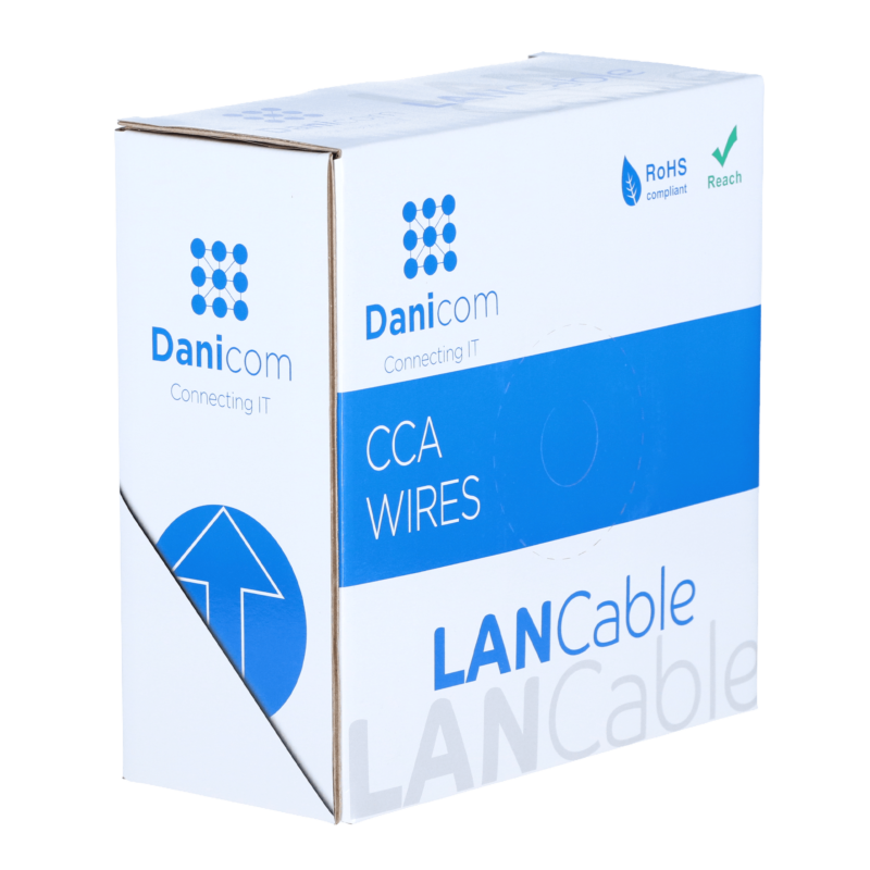 Cabo CAT6 SF/UTP de 50m em bobine, flexível, cinzento, com revestimento CCA.