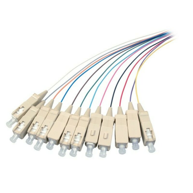 Conjunto de fibra de vidro OS2 com rabicho colorido SC/APC - 12 peças