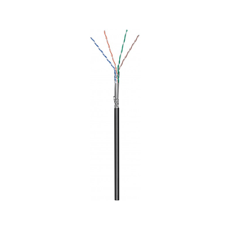 Cabo CAT6 SF/UTP para utilização no exterior, 100m, em bobine, flexível, preto, com CCA.