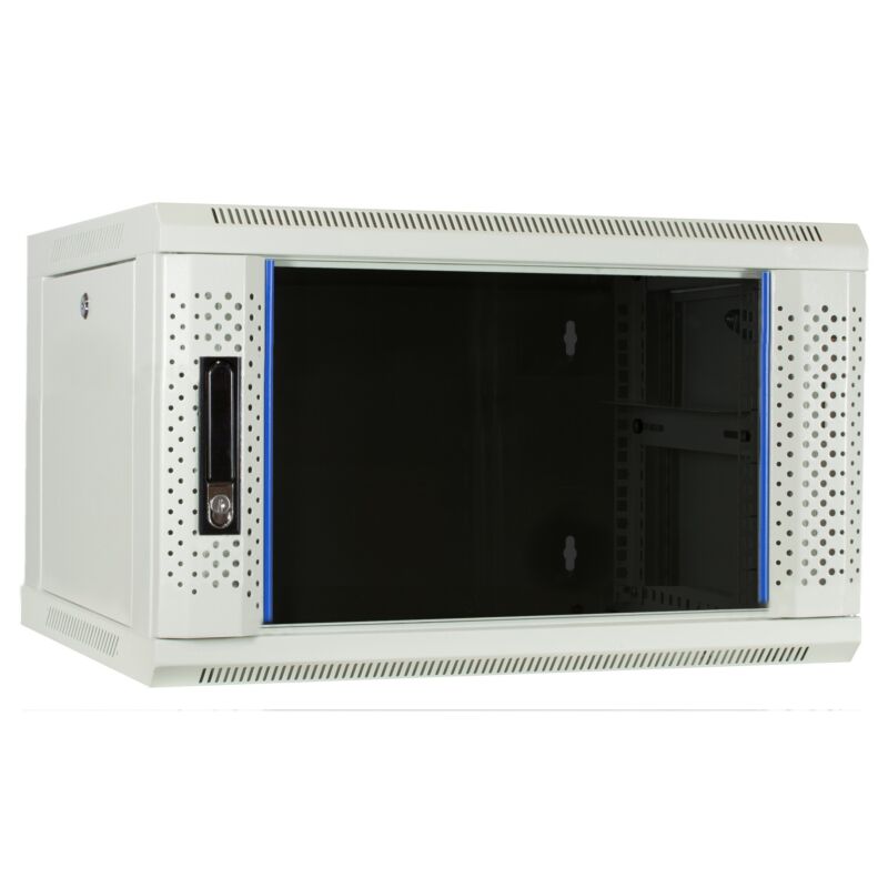 Armário de parede branco 6U com porta de vidro 600x450x368mm (LxPxA)