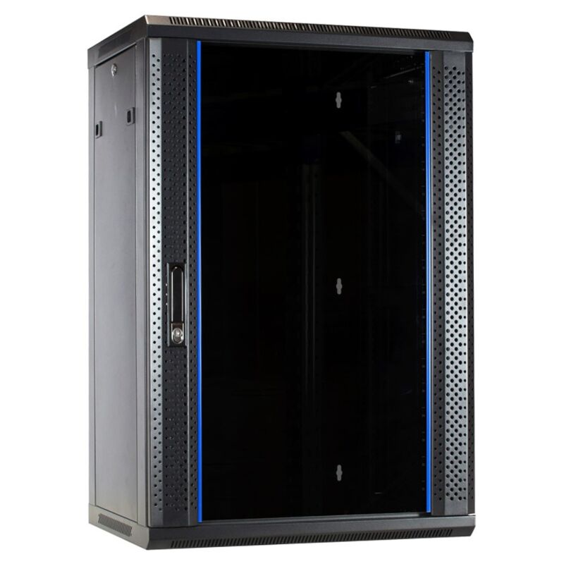 Armário de parede 18U desmontado com porta de vidro 600x450x900mm (LxPxA)