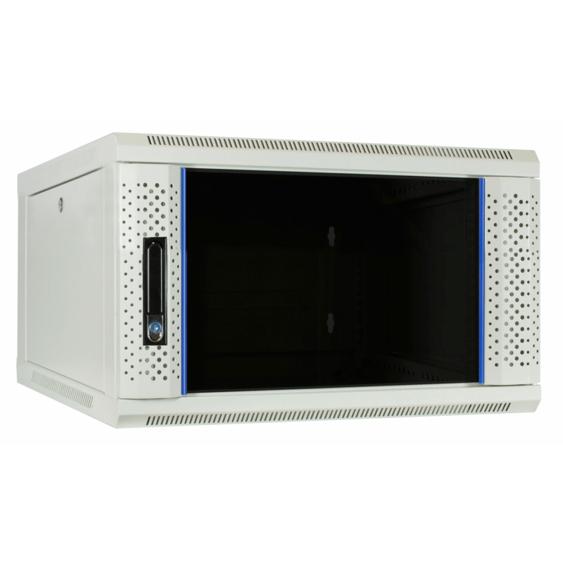 Armário de parede branco 6U com porta de vidro 600x600x368mm (LxPxA)