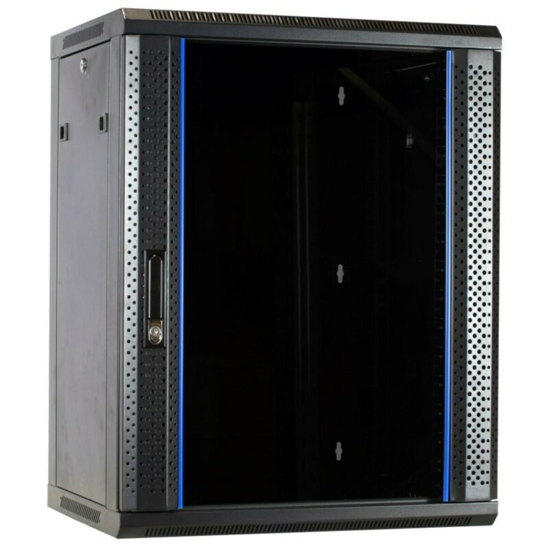 Armário de parede 15U desmontado com porta de vidro 600x600x770mm (LxPxA)
