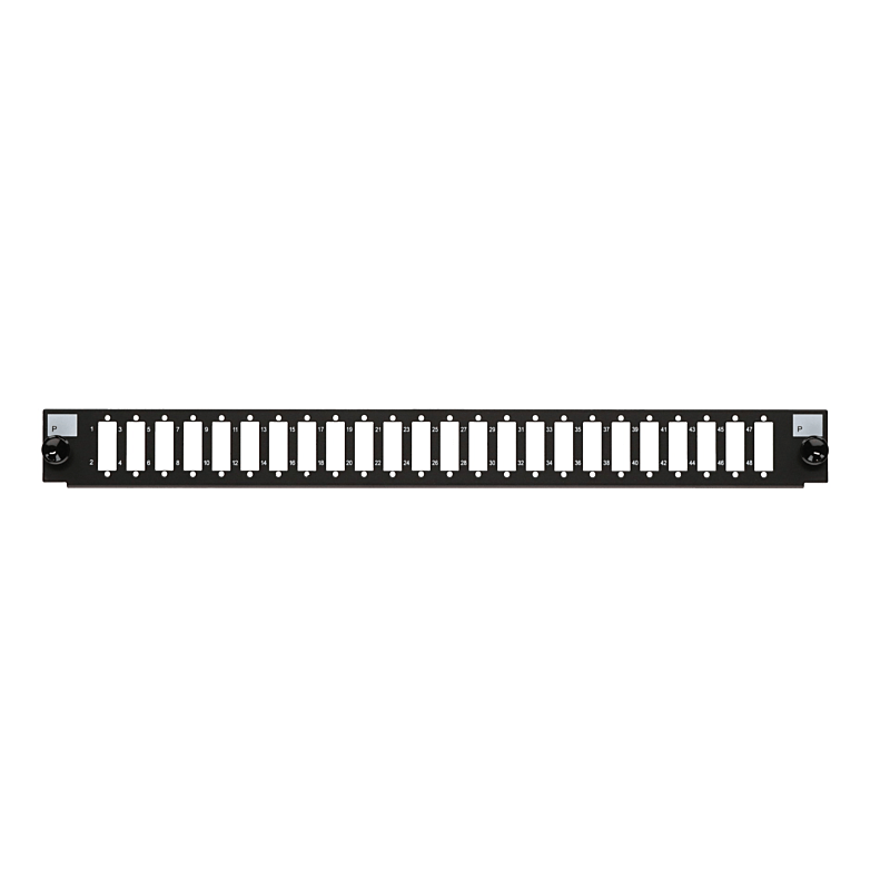 Conector frontal LC/SC de 24 portas preto, adequado para bandeja de fibra universal.
