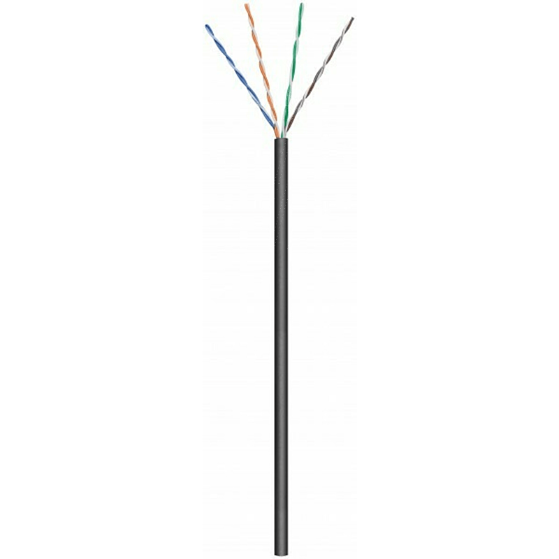 Cabo CAT6 U/UTP de 50m para utilização no exterior, em bobine, flexível, preto, com certificação CCA.