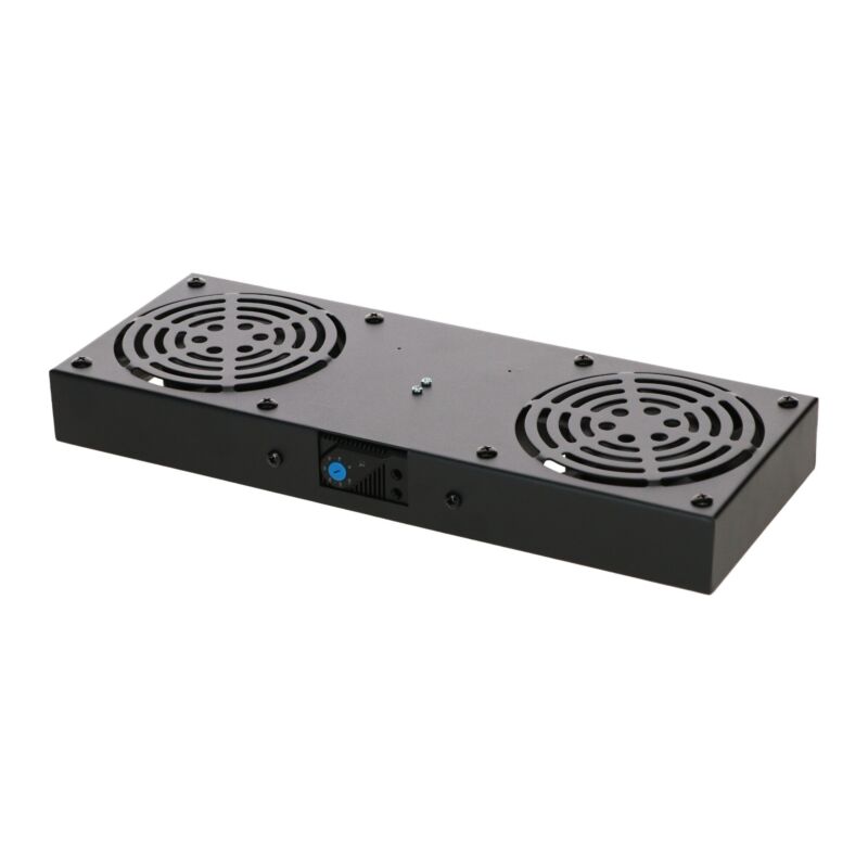 Kit de ventilação com 2 ventiladores e termóstato, adequado para armários de parede.