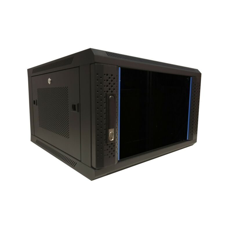 Armário de parede 6U com porta de vidro - painéis laterais perfurados 600x600x368mm (LxPxA)
