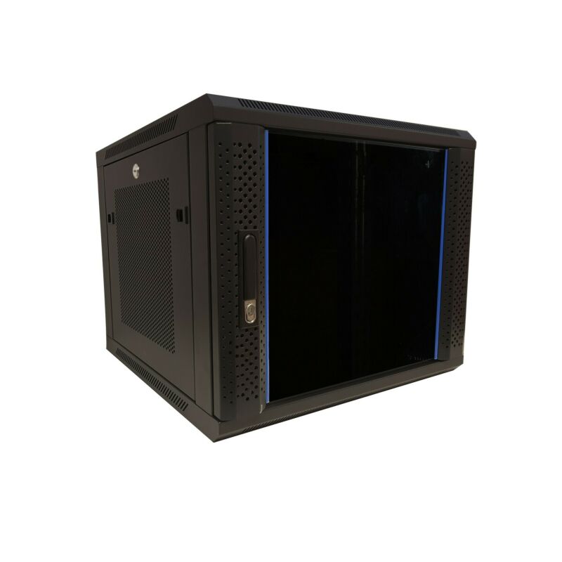 Armário de parede 9U com porta de vidro - painéis laterais perfurados 600x600x500mm (LxPxA)