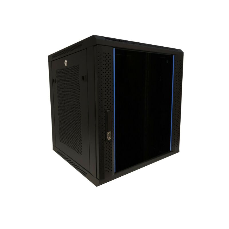 Armário de parede 12U com porta de vidro - painéis laterais perfurados 600x600x635mm (LxPxA)