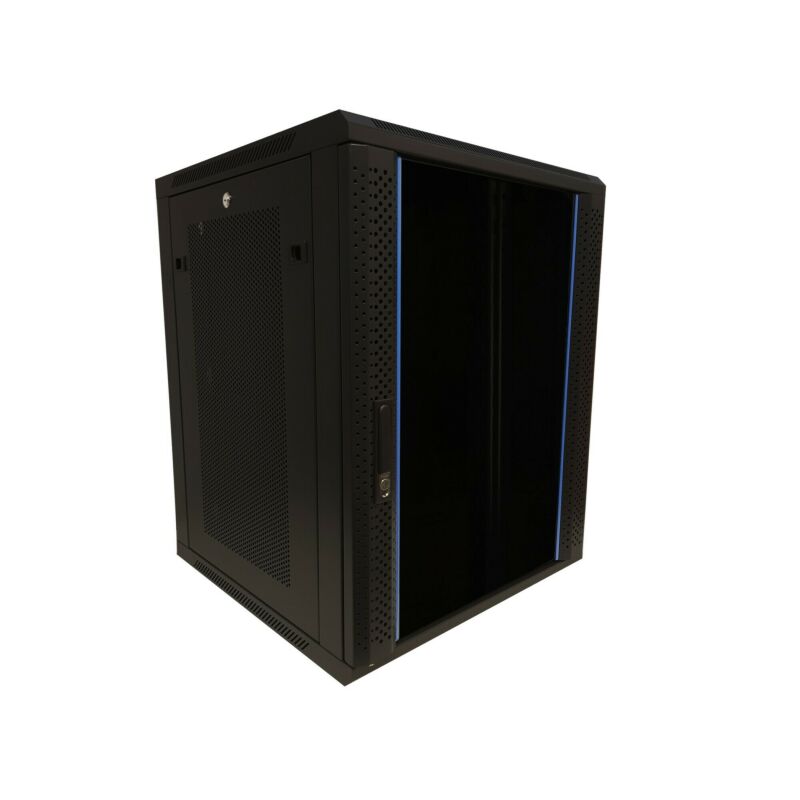 Armário de parede 15U com porta de vidro - painéis laterais perfurados 600x600x770mm (LxPxA)
