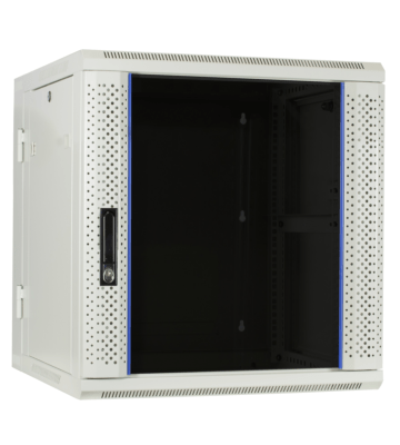 Armário de parede branco de 12U (inclinável) com porta de vidro 600x600x635mm (LxPxA)