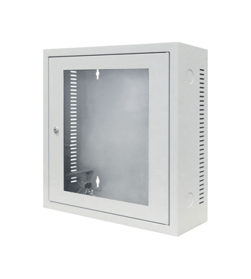 Armário de parede 3U branco com porta de vidro, com 185 mm de profundidade