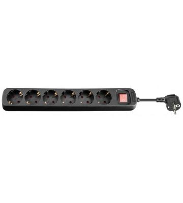 Régua de tomadas de 6 tomadas com interruptor, 1,50 m, preta