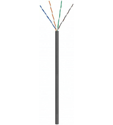 Cabo CAT6 U/UTP para utilização no exterior, 50m, em bobine, rígido, preto, com certificação CCA.