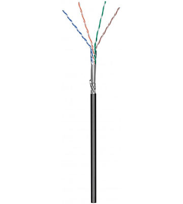 Cabo CAT6 SF/UTP para utilização no exterior, 100m, em bobine, flexível, preto, com CCA.