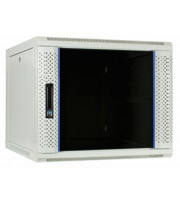 Armário de parede branco 9U com porta de vidro 600x600x500mm (LxPxA)