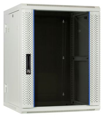 Armário de parede branco de 15U (inclinável) com porta de vidro 600x600x770mm (LxPxA)