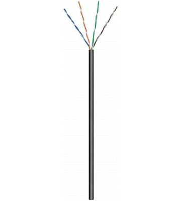 Cabo CAT6 U/UTP de 50m para utilização no exterior, em bobine, flexível, preto, com certificação CCA.