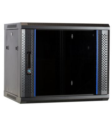 Armário de parede 9U desmontado com porta de vidro 600x450x500mm (LxPxA)