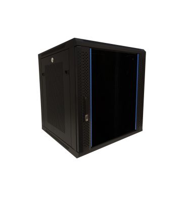 Armário de parede 12U com porta de vidro - painéis laterais perfurados 600x600x635mm (LxPxA)