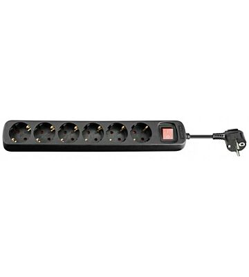Régua de tomadas de 6 tomadas com interruptor, 1,50 m, preta