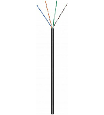 Cabo CAT6 U/UTP de 50m para utilização no exterior, em bobine, flexível, preto, com certificação CCA.