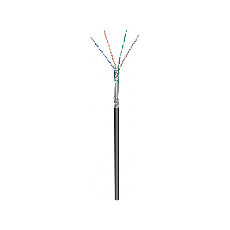 Cabo CAT6 SF/UTP para utilização no exterior, 305 m, em bobine rígida, preto, com certificação CCA.