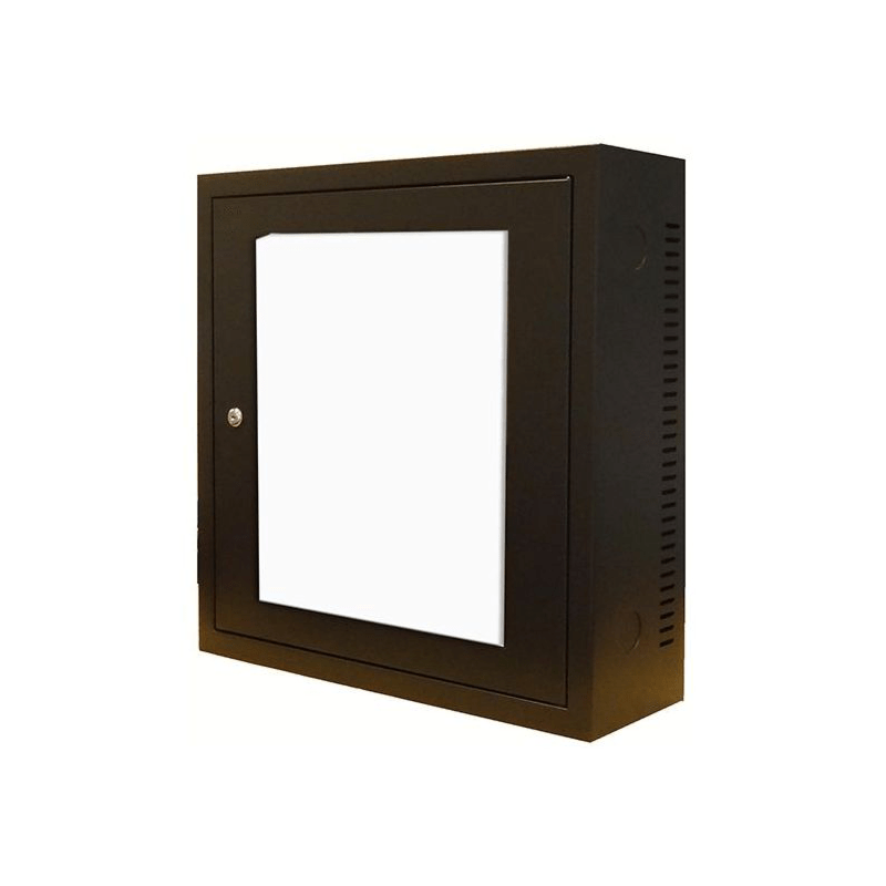 Armário de parede 3U com porta de vidro e 185 mm de profundidade.