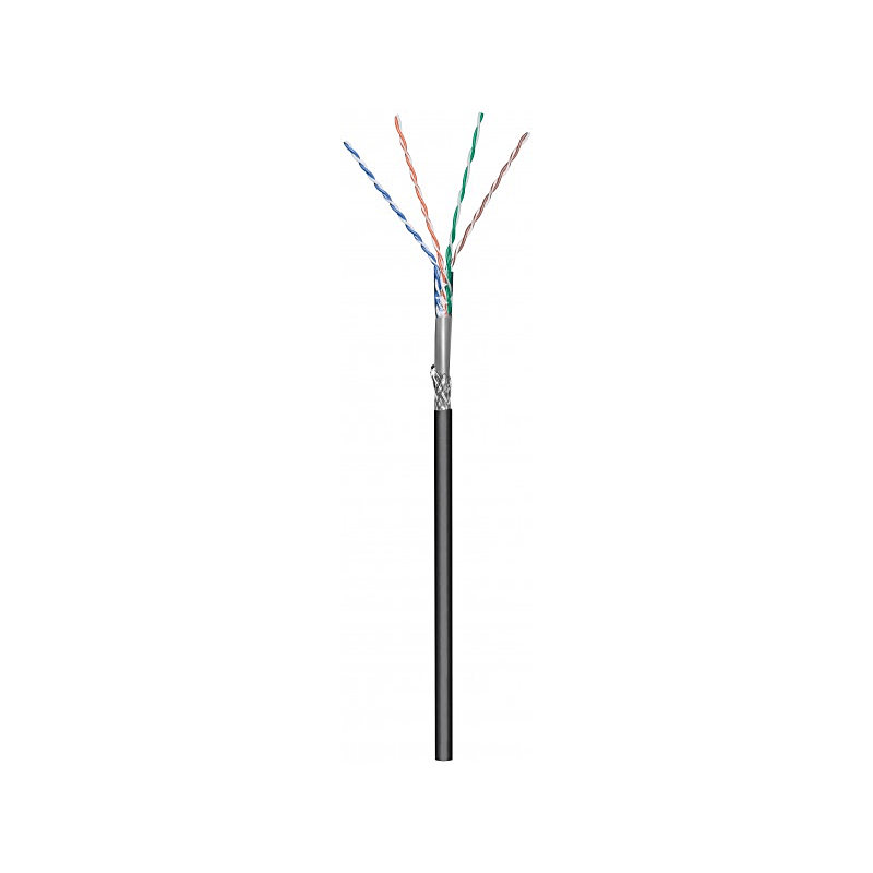 Cabo CAT6 SF/UTP para utilização no exterior, 305 m, em bobine, flexível, preto, com CCA.