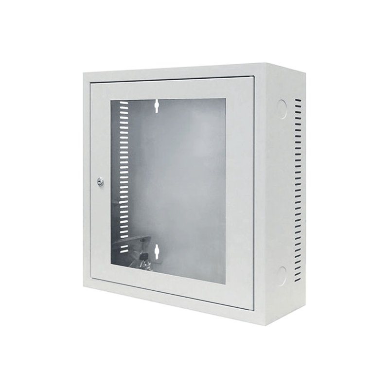 Armário de parede 3U branco com porta de vidro, com 185 mm de profundidade