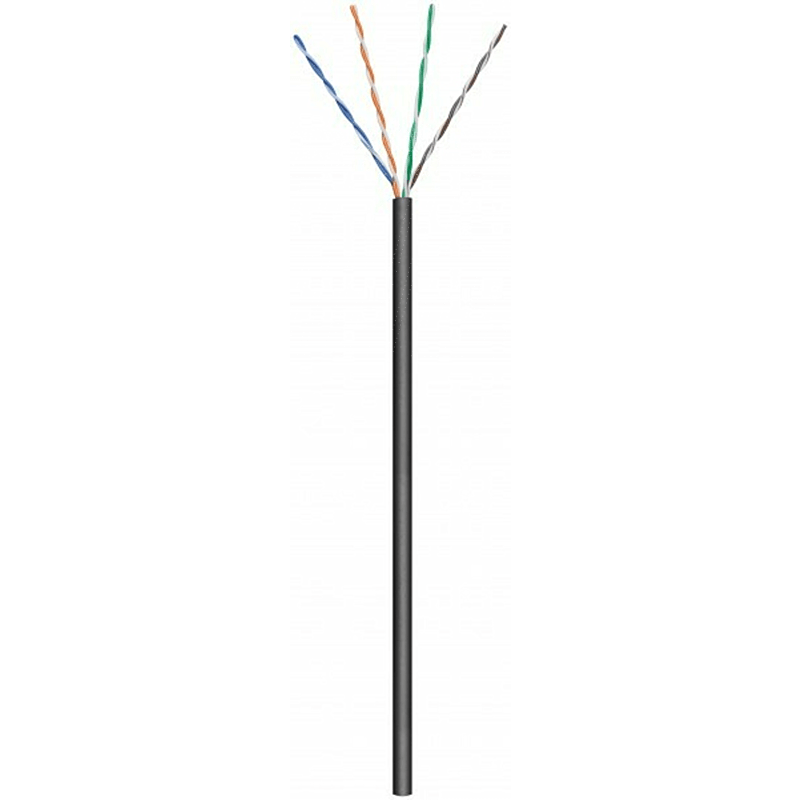 Cabo CAT6 U/UTP para utilização no exterior, 50m, em bobine, rígido, preto, com certificação CCA.