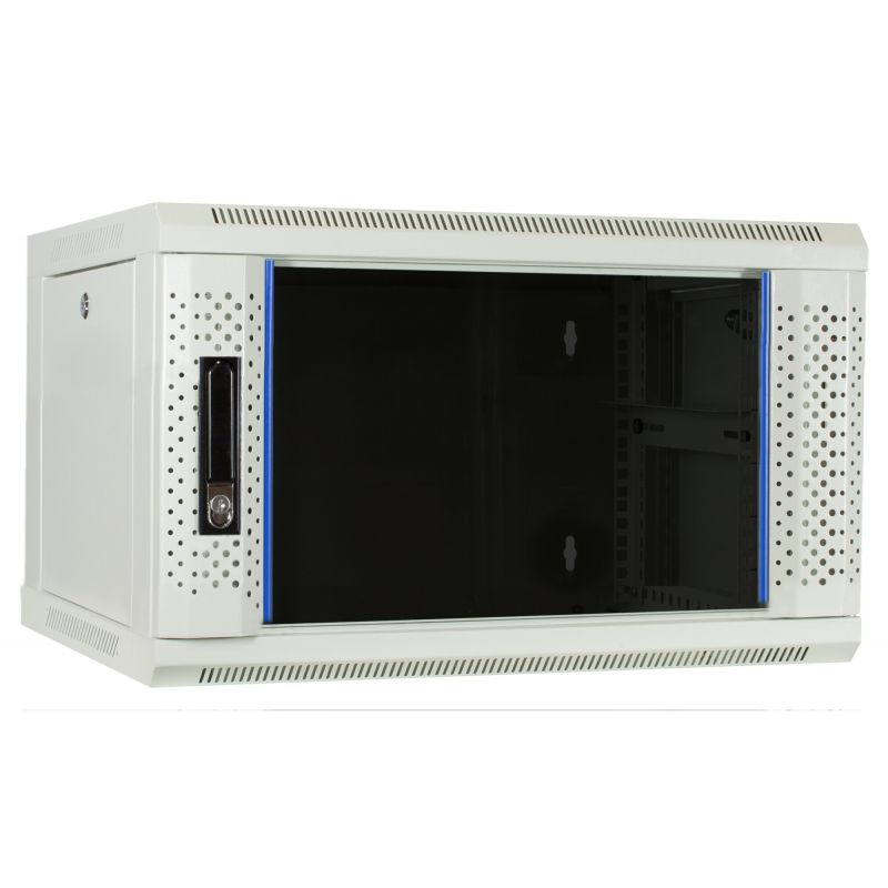 Armário de parede branco 6U com porta de vidro 600x450x368mm (LxPxA)