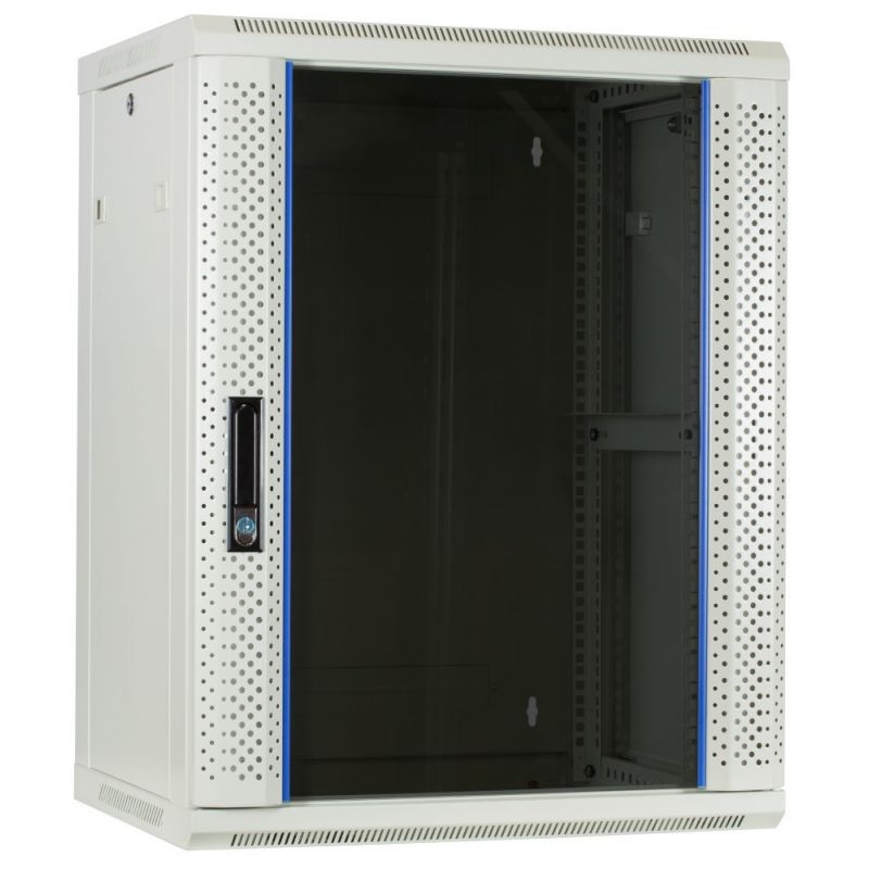 Armário de parede branco de 15U com porta de vidro, 600x450x770mm (LxPxA)
