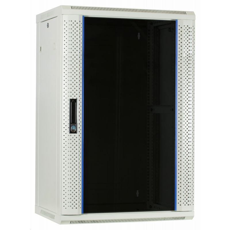 Armário de parede branco de 18U com porta de vidro, 600x450x900mm (LxPxA)
