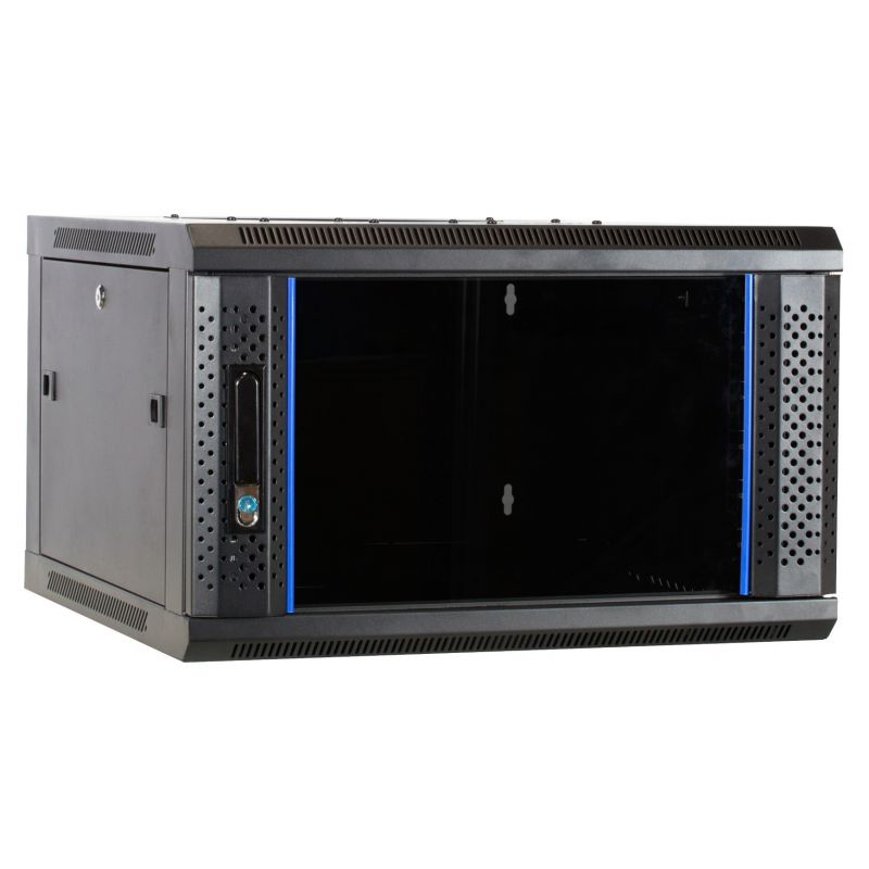 Armário de parede 6U com porta de vidro 600x600x368mm (LxPxA)