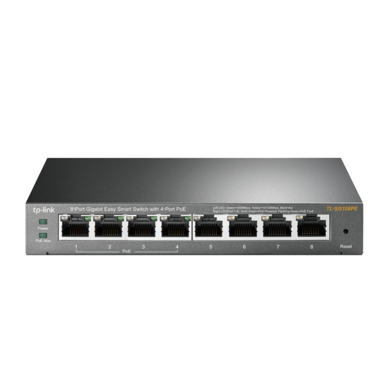 Switch inteligente PoE não gerido TP-Link SG108PE de 8 portas