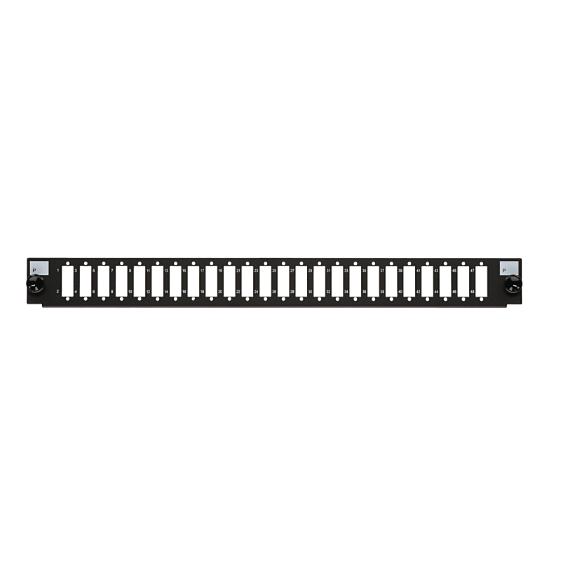 Conector frontal LC/SC de 24 portas preto, adequado para bandeja de fibra universal.