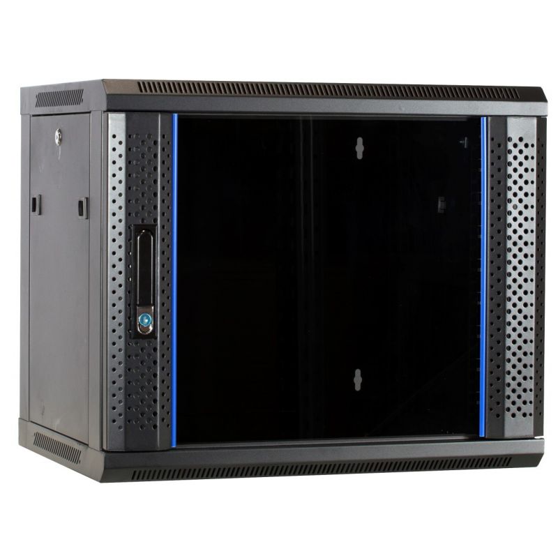 Armário de parede 9U com porta de vidro 600x450x500mm (LxPxA)