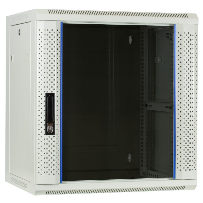Armário de parede branco de 12U com porta de vidro, 600x450x635mm (LxPxA)