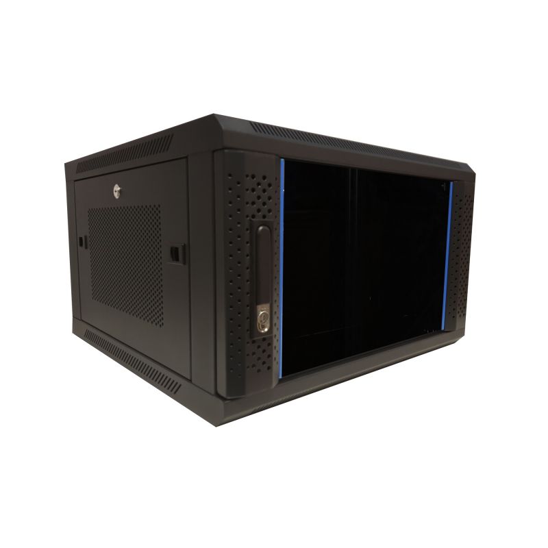 Armário de parede 6U com porta de vidro - painéis laterais perfurados 600x600x368mm (LxPxA)