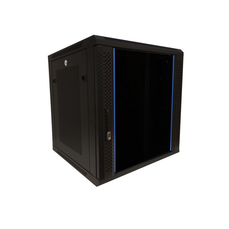 Armário de parede 12U com porta de vidro - painéis laterais perfurados 600x600x635mm (LxPxA)