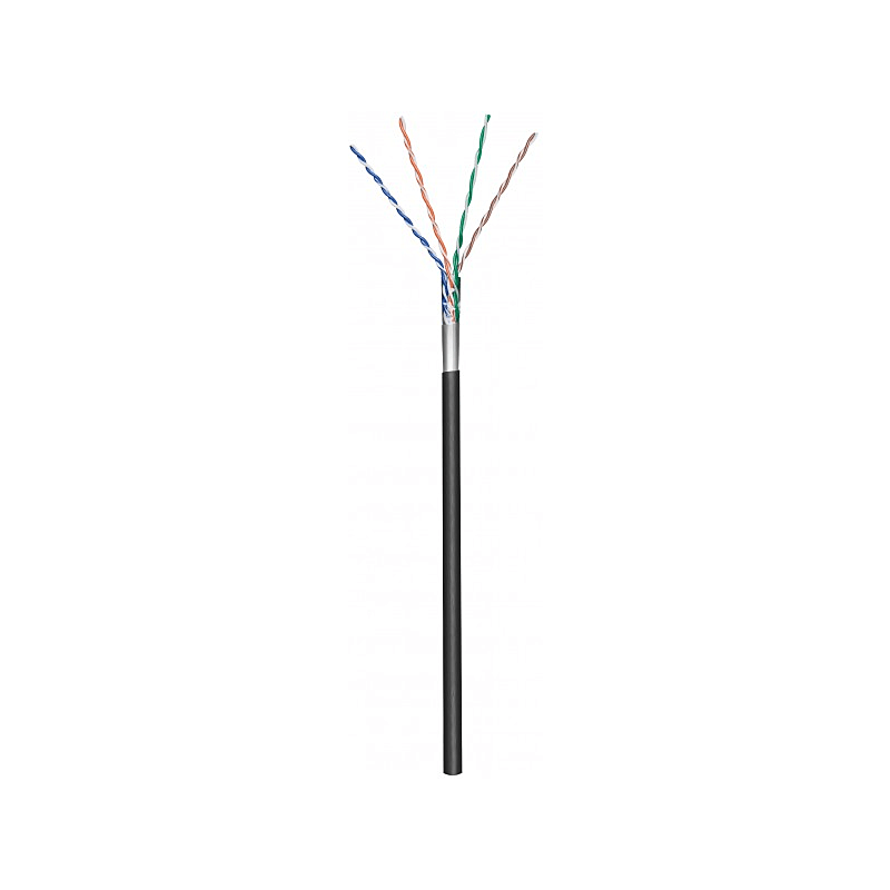 Cabo CAT5e FTP de 100m para utilização no exterior, em bobine, flexível, preto, com certificação CCA.